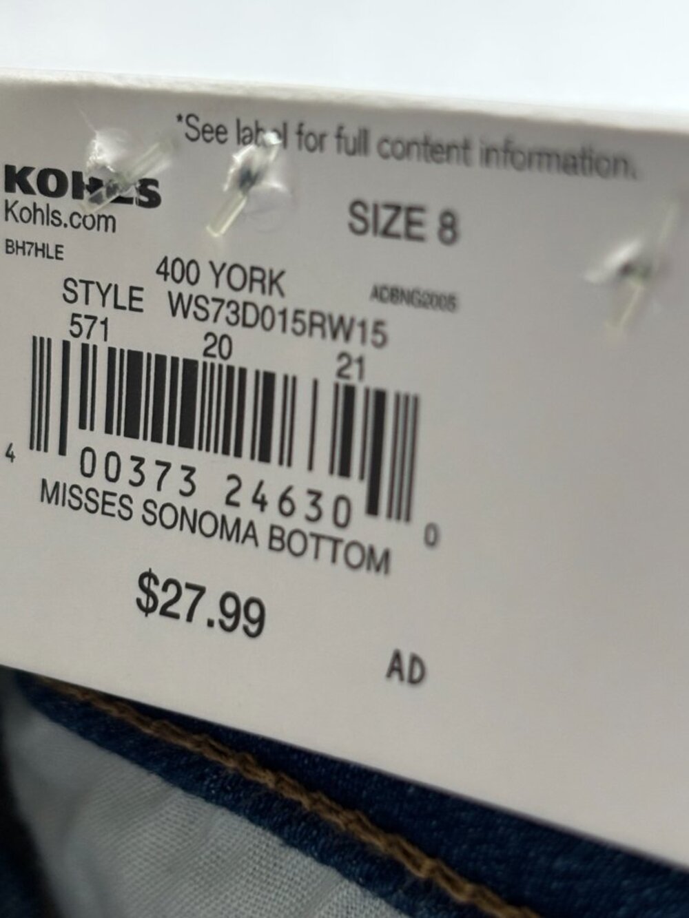 NWT Sonoma Bootcut Jeans Women's Size 8 Mid Rise Stretch Blue - Picture 5 of 13